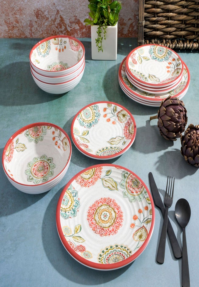 12-Pc. Brick Floral Melamine Dinnerware Set image number 1