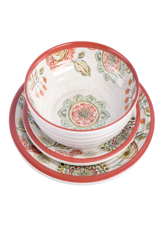 12-Pc. Brick Floral Melamine Dinnerware Set image number 3