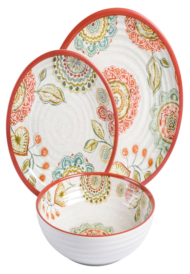 12-Pc. Brick Floral Melamine Dinnerware Set image number 4