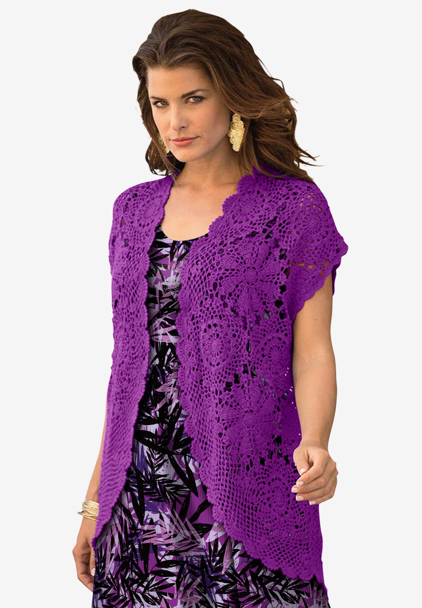 Plus Size Scallop Trim Crochet Cardigan Sweater image number 0