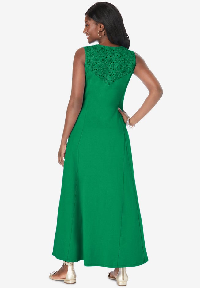 Stretch Cotton Crochet-Back Maxi Dress image number 1