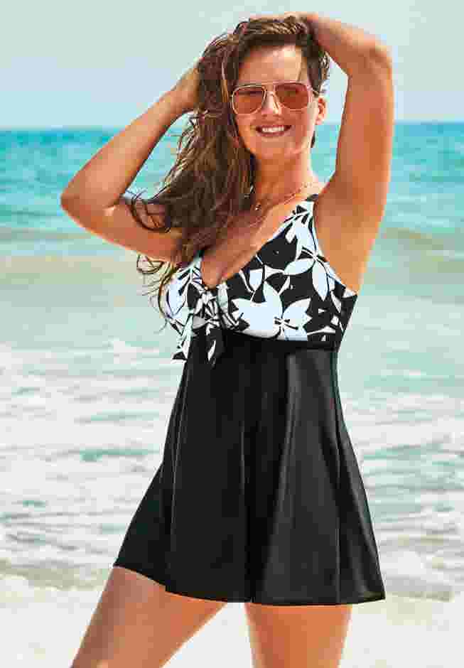Tie Front V-Neck Swimdress image number 2