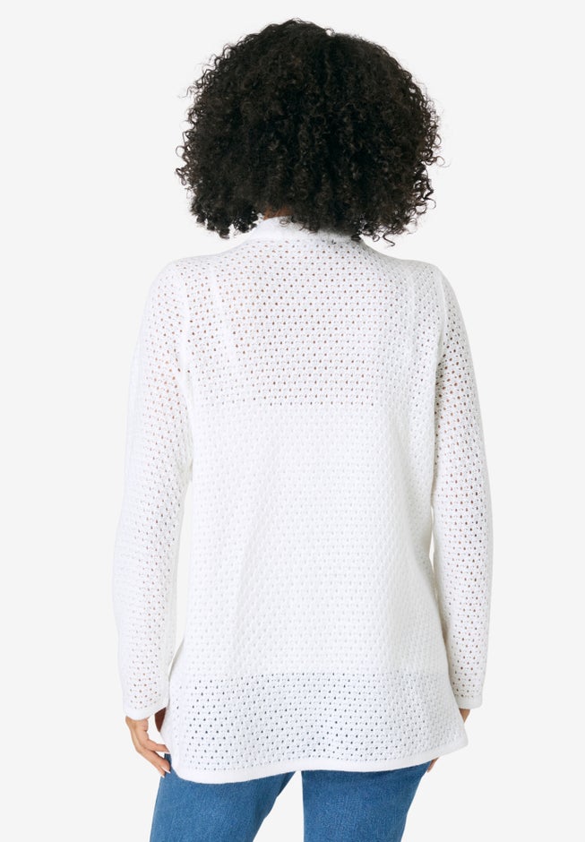 Handkerchief Hem Pointelle Cardigan Sweater image number 1