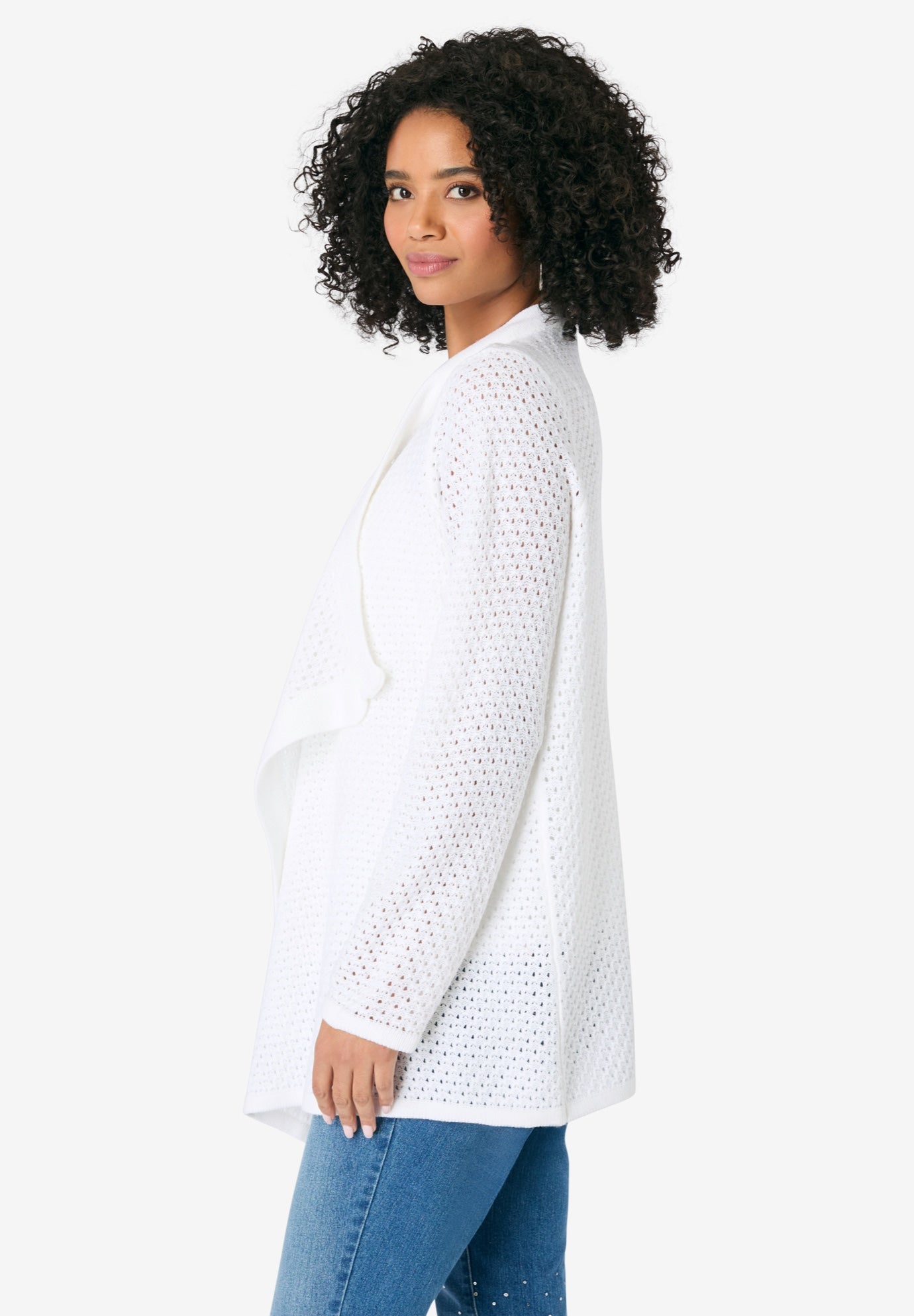 Handkerchief Hem Pointelle Cardigan Sweater image number 2