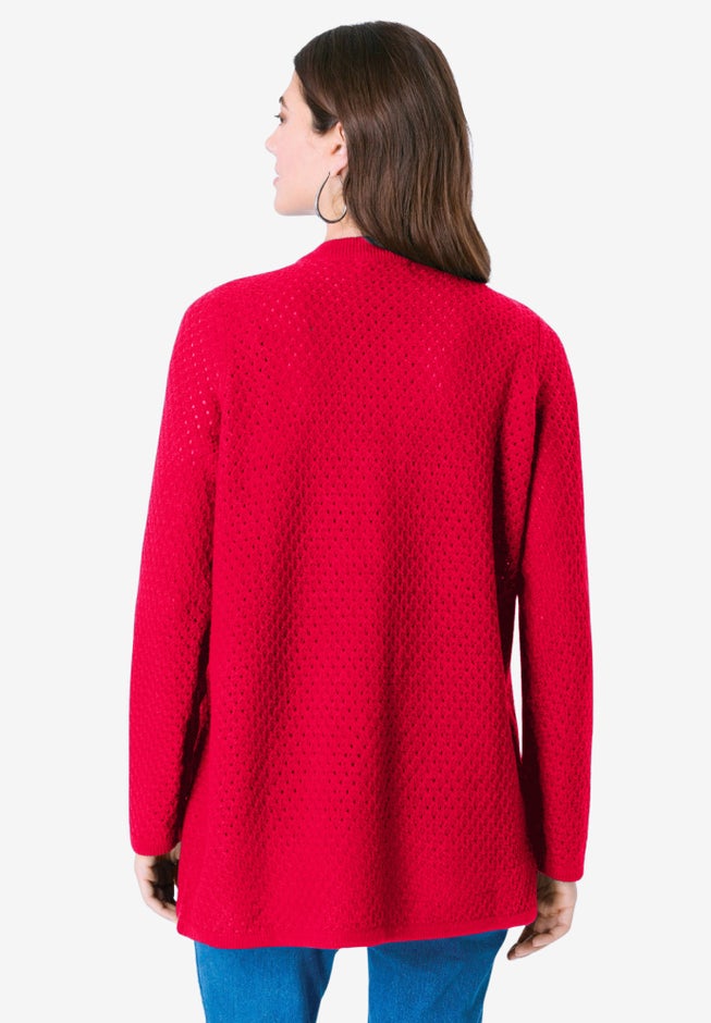 Handkerchief Hem Pointelle Cardigan Sweater image number 1