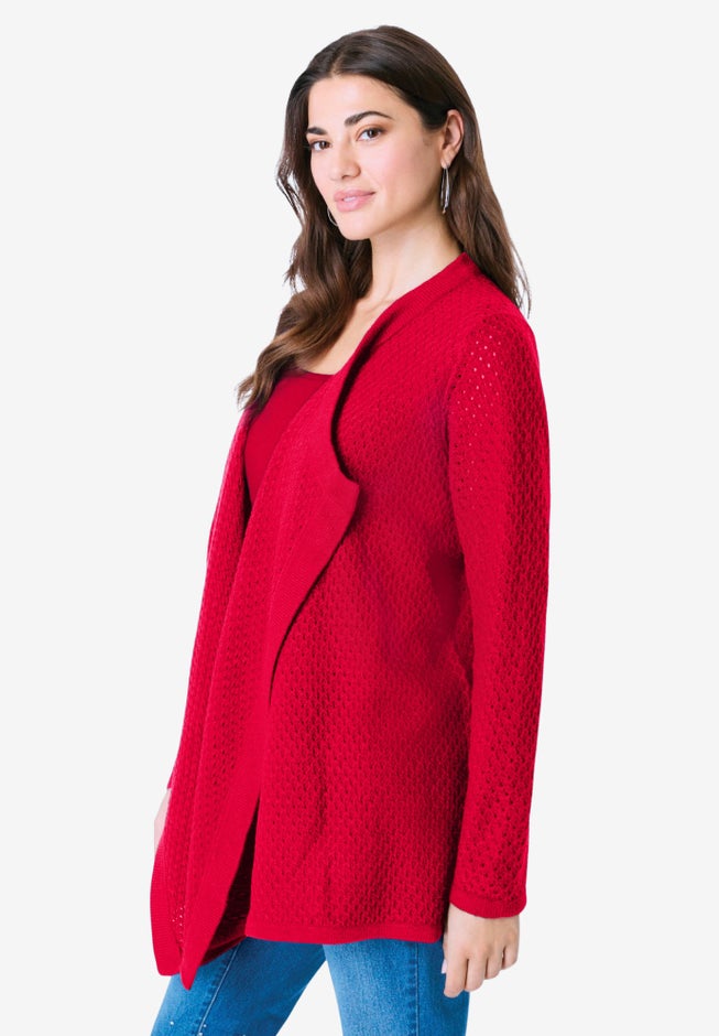 Handkerchief Hem Pointelle Cardigan Sweater image number 2