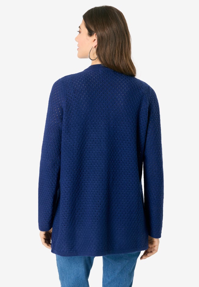 Handkerchief Hem Pointelle Cardigan Sweater image number 1