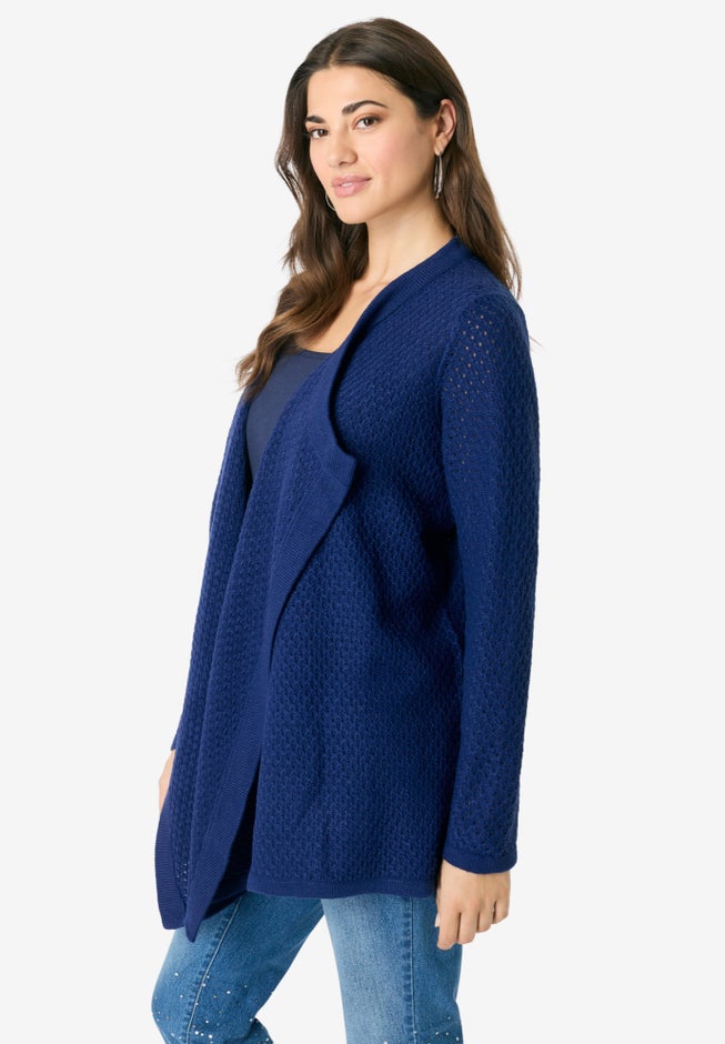 Handkerchief Hem Pointelle Cardigan Sweater image number 2