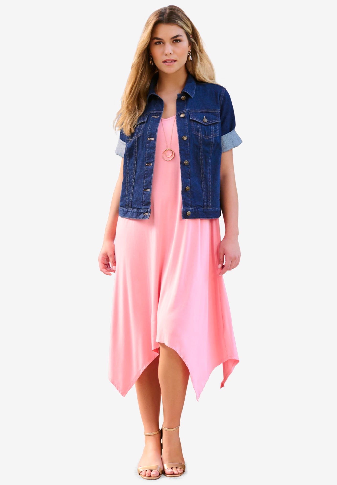 Plus Size Short-Sleeve Stretch Denim Jacket image number 0