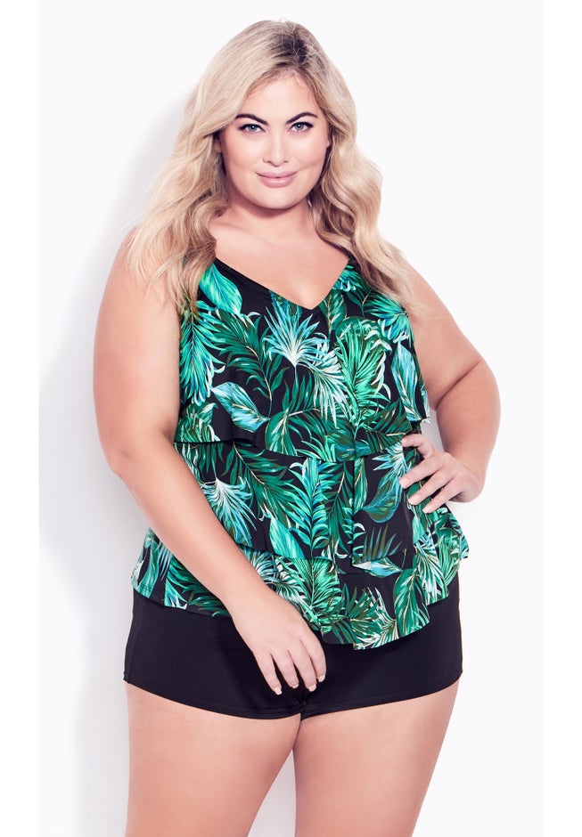 3 Tiered Print Tankini Top image number null