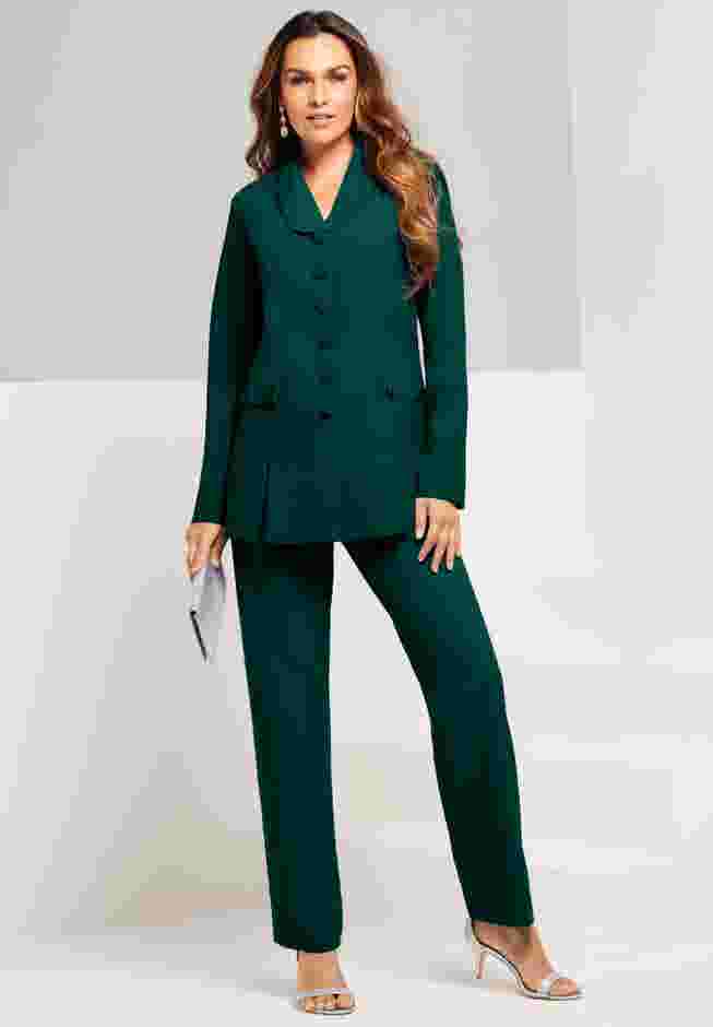 Plus Size Long Sleeve Ten-Button Shawl-Collar Pant Suit – 2-Piece Pant Set image number 0