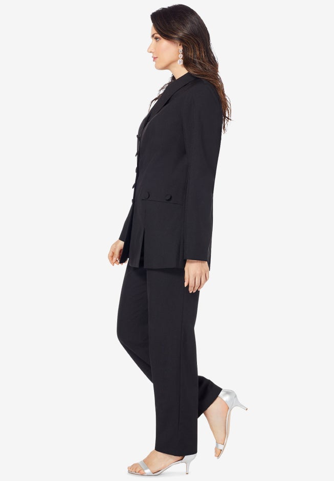 Plus Size Long Sleeve Ten-Button Shawl-Collar Pant Suit – 2-Piece Pant Set image number 2