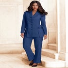 Plus Size Long Sleeve Ten-Button Shawl-Collar Pant Suit – 2-Piece Pant Set image number null