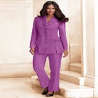 Plus Size Long Sleeve Ten-Button Shawl-Collar Pant Suit – 2-Piece Pant Set image number null