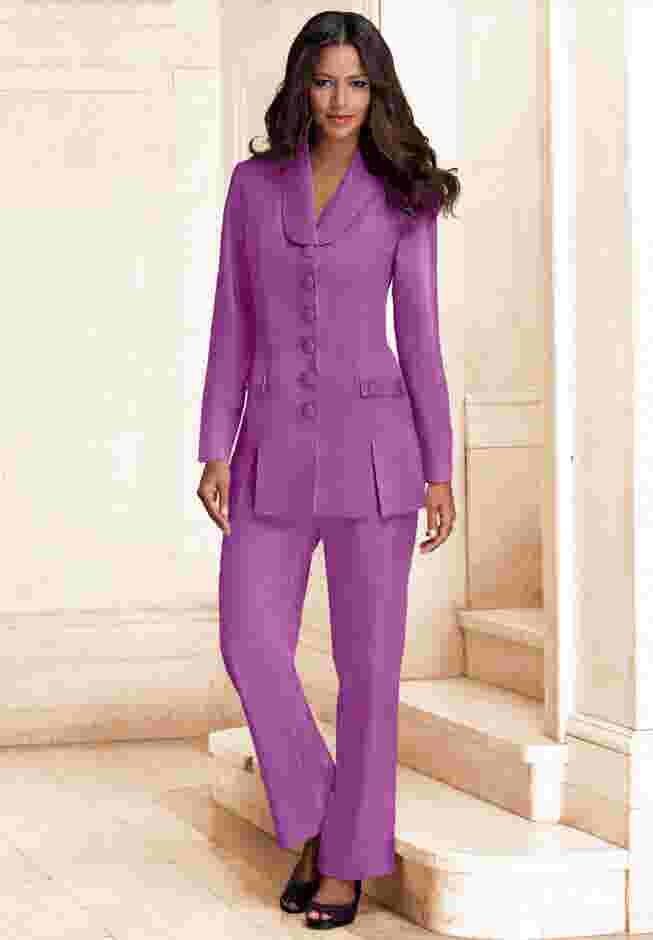 Plus Size Long Sleeve Ten-Button Shawl-Collar Pant Suit – 2-Piece Pant Set image number 0