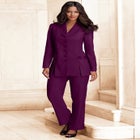 Plus Size Long Sleeve Ten-Button Shawl-Collar Pant Suit – 2-Piece Pant Set image number null