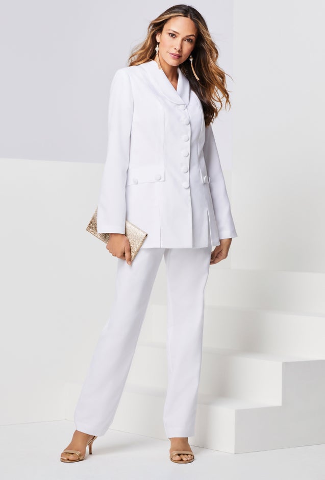 Plus Size Long Sleeve Ten-Button Shawl-Collar Pant Suit – 2-Piece Pant Set image number 0