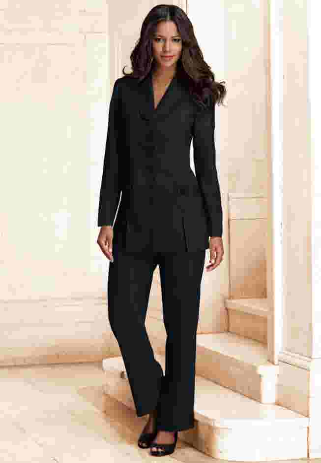 Plus Size Long Sleeve Ten-Button Shawl-Collar Pant Suit – 2-Piece Pant Set image number 0