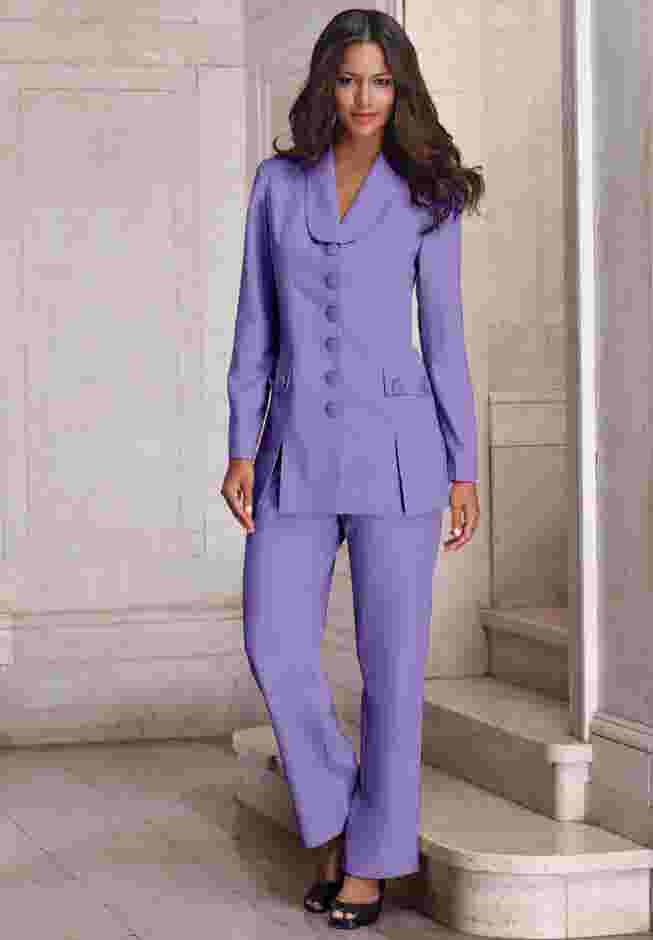 Plus Size Long Sleeve Ten-Button Shawl-Collar Pant Suit – 2-Piece Pant Set image number 0