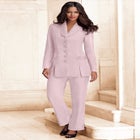 Plus Size Long Sleeve Ten-Button Shawl-Collar Pant Suit – 2-Piece Pant Set image number null