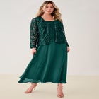 Plus-Size 2 Piece Long Sleeve Embellished Lace Jacket and Full Gown image number null