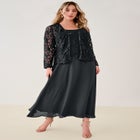 Plus-Size 2 Piece Long Sleeve Embellished Lace Jacket and Full Gown image number null