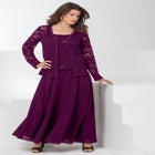 Plus-Size 2 Piece Long Sleeve Embellished Lace Jacket and Full Gown image number null