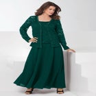 Plus-Size 2 Piece Long Sleeve Embellished Lace Jacket and Full Gown image number null