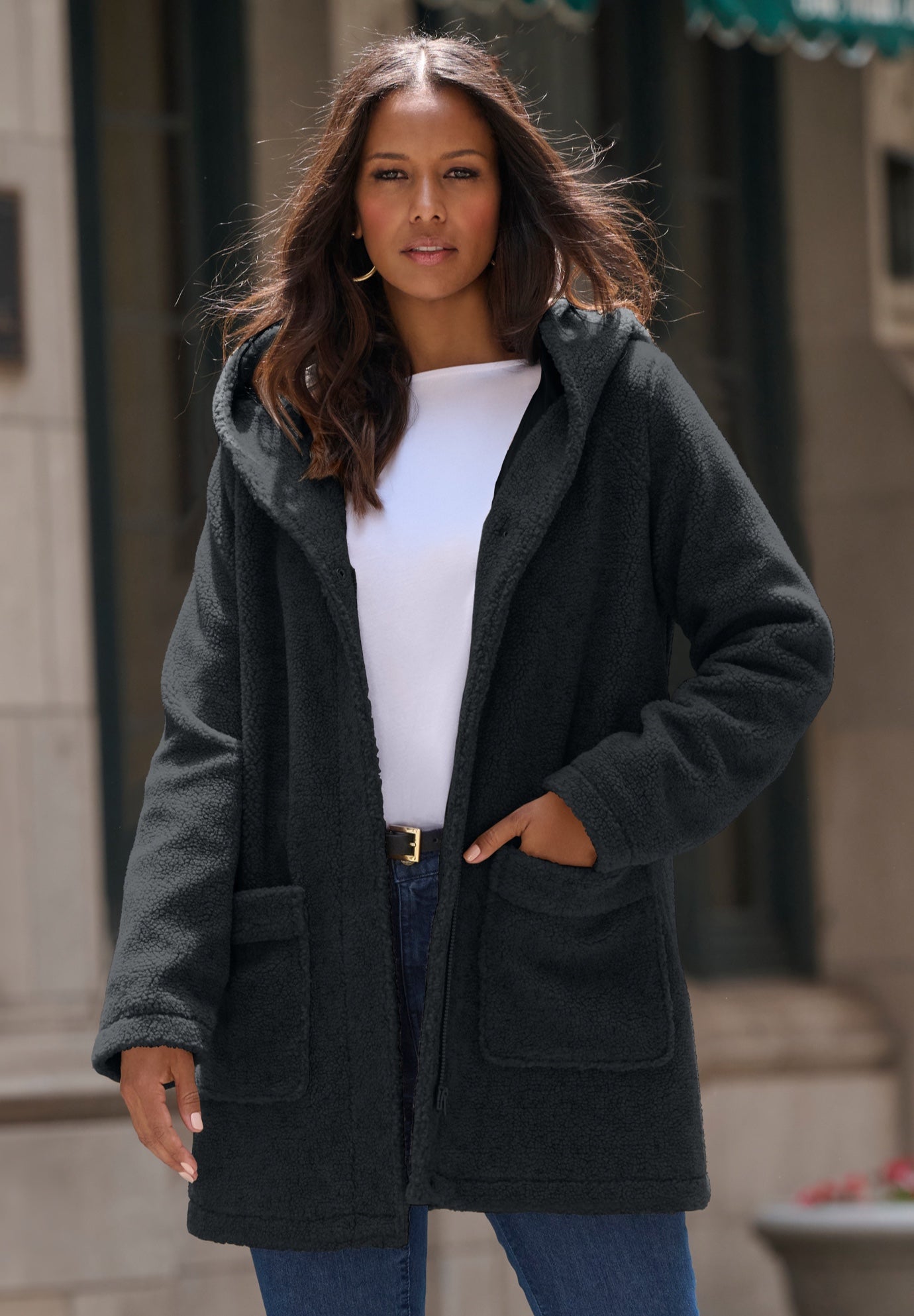 Plus Size Hooded Teddy Fleece Coat image number 0