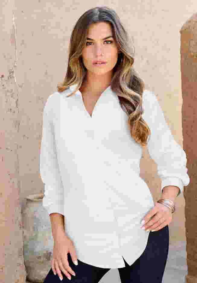 Plus Size Kate Long Sleeve Easy Cotton-Blend Button-Front Shirt image number 3