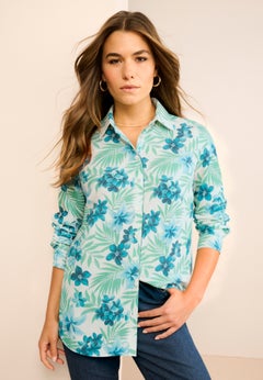 Plus Size Kate Long Sleeve Easy Cotton-Blend Button-Front Shirt