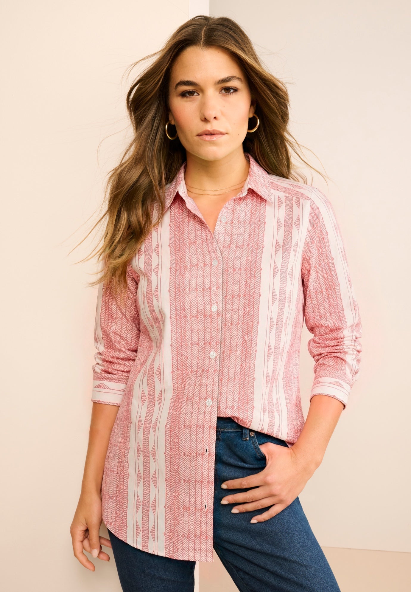 Plus Size Kate Long Sleeve Easy Cotton-Blend Button-Front Shirt image number 0