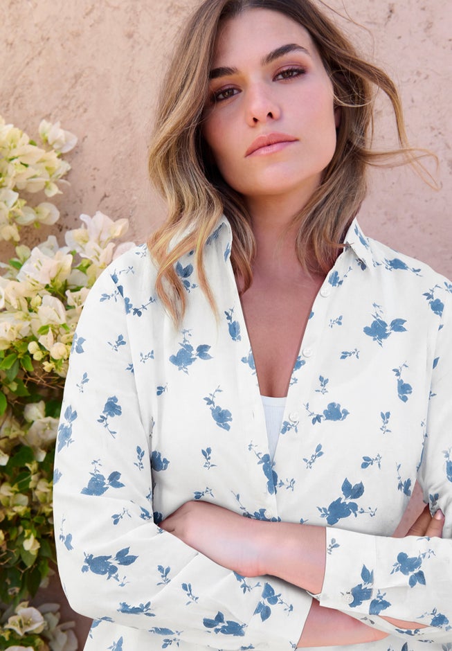 Plus Size Kate Long Sleeve Easy Cotton-Blend Button-Front Shirt image number 1