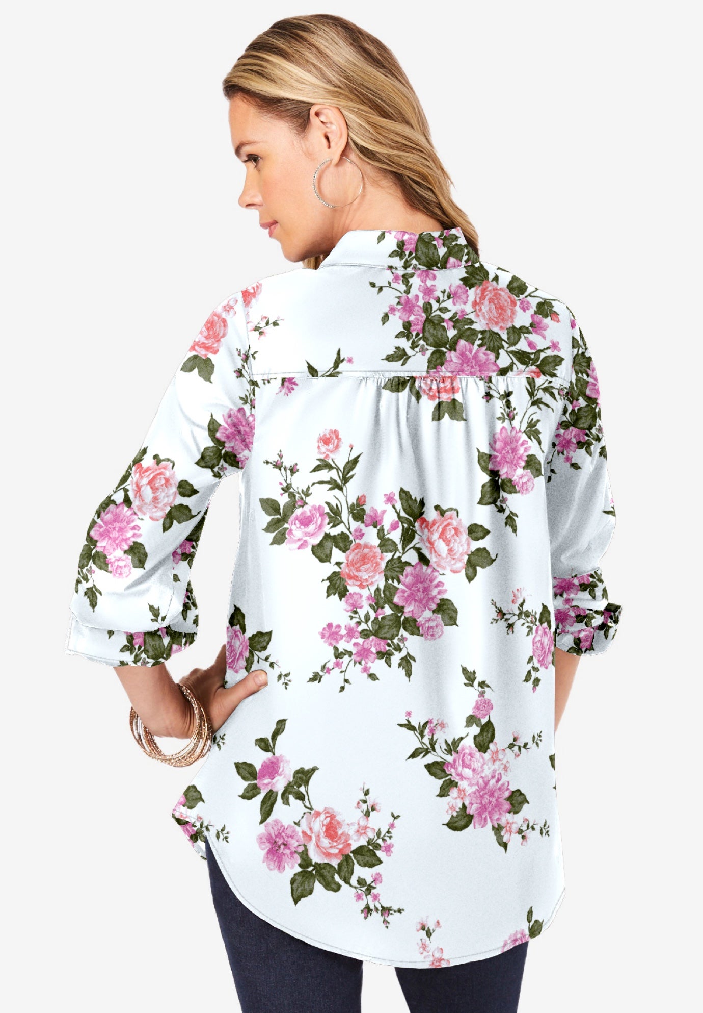 Plus Size Kate Long Sleeve Easy Cotton-Blend Button-Front Shirt image number 1