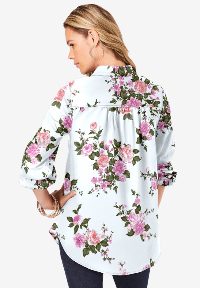 Plus Size Kate Long Sleeve Easy Cotton-Blend Button-Front Shirt image number 1