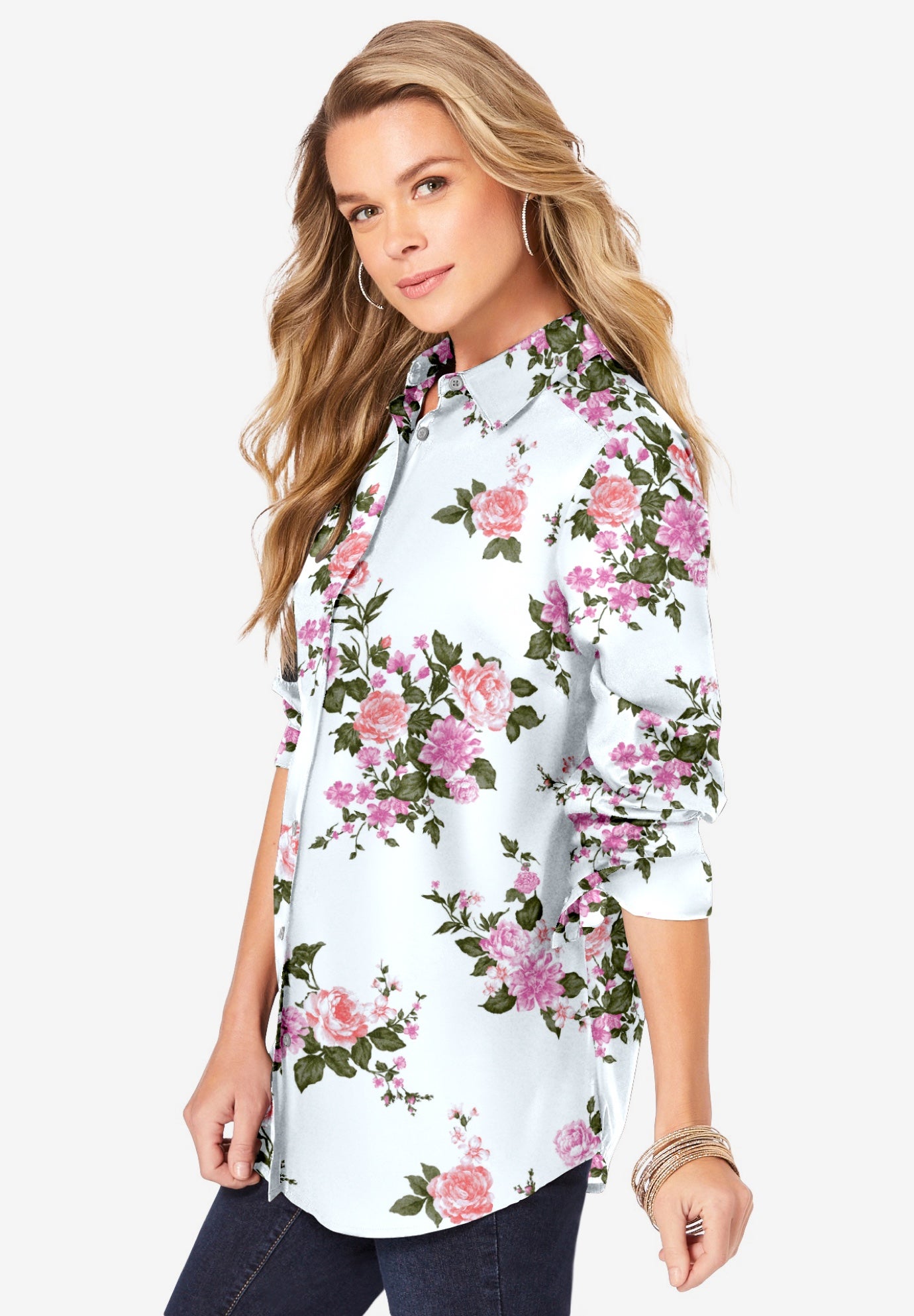 Plus Size Kate Long Sleeve Easy Cotton-Blend Button-Front Shirt image number 2