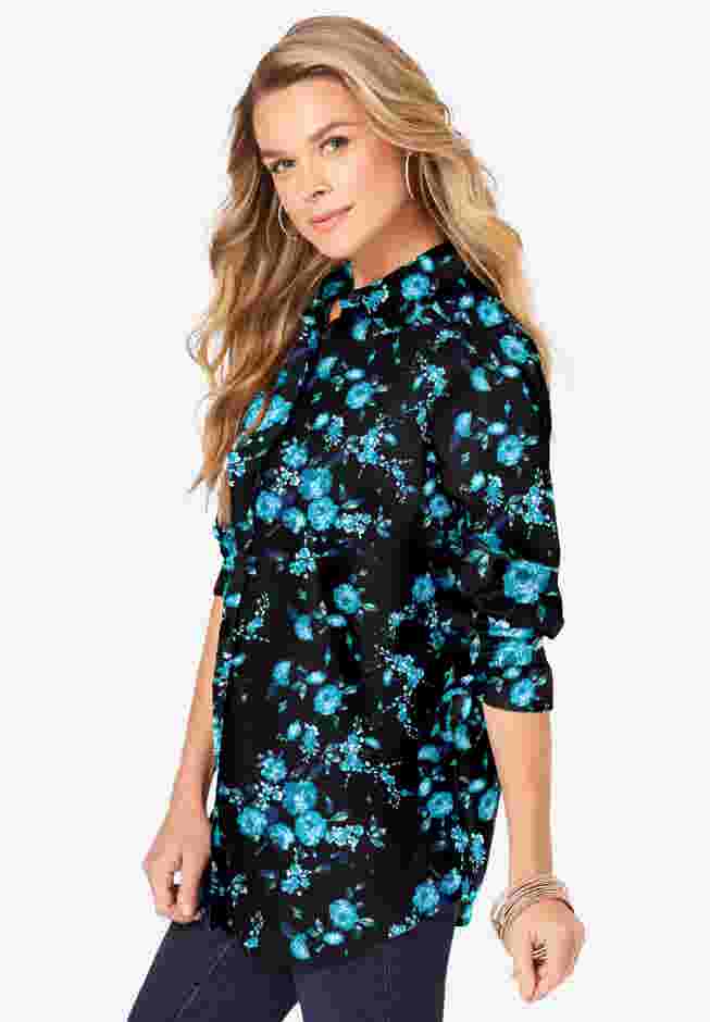 Plus Size Kate Long Sleeve Easy Cotton-Blend Button-Front Shirt image number 2