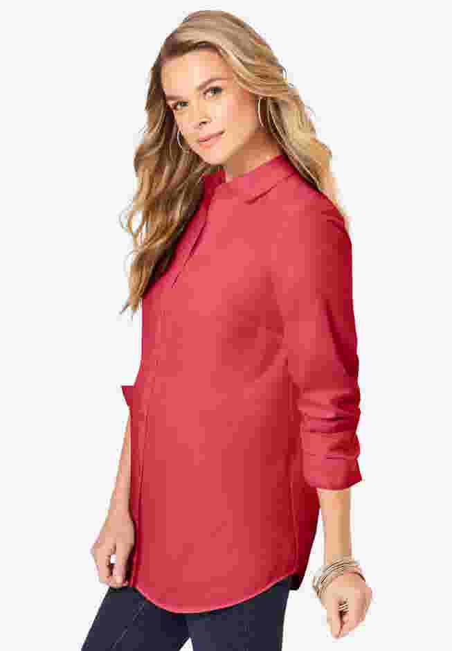 Plus Size Kate Long Sleeve Easy Cotton-Blend Button-Front Shirt image number 2