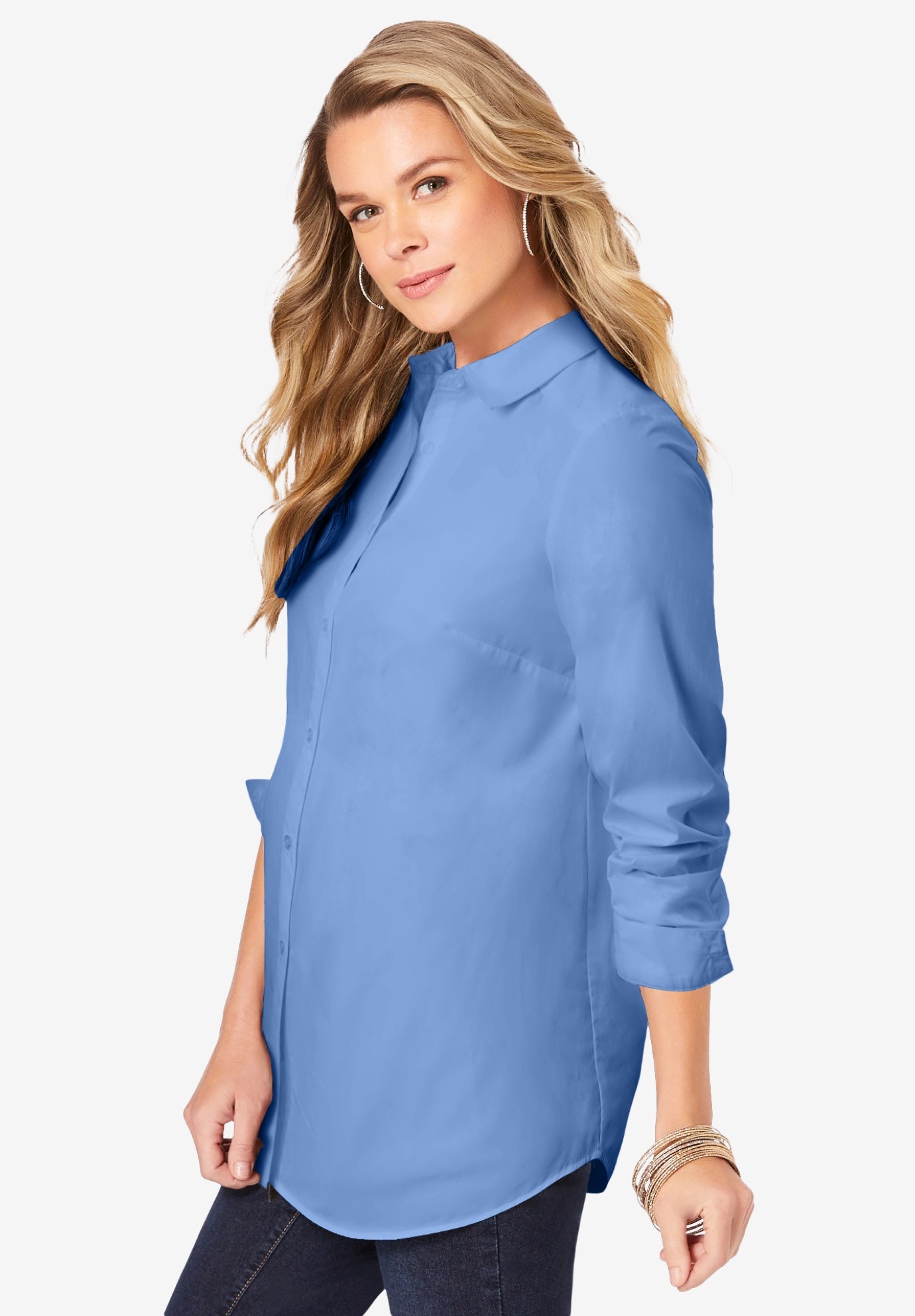 Plus Size Kate Long Sleeve Easy Cotton-Blend Button-Front Shirt image number 1