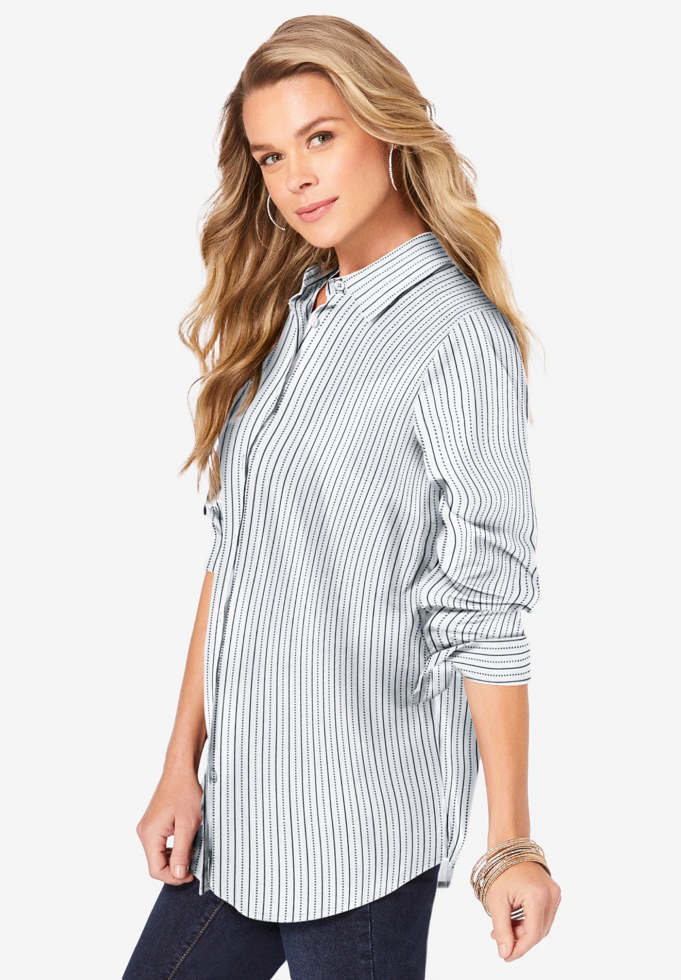 Plus Size Kate Long Sleeve Easy Cotton-Blend Button-Front Shirt image number 2