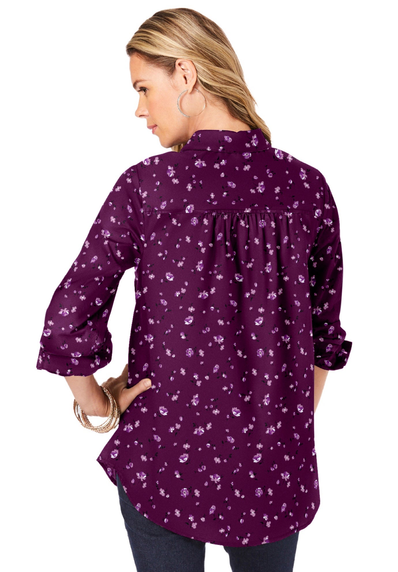 Plus Size Kate Long Sleeve Easy Cotton-Blend Button-Front Shirt image number 1