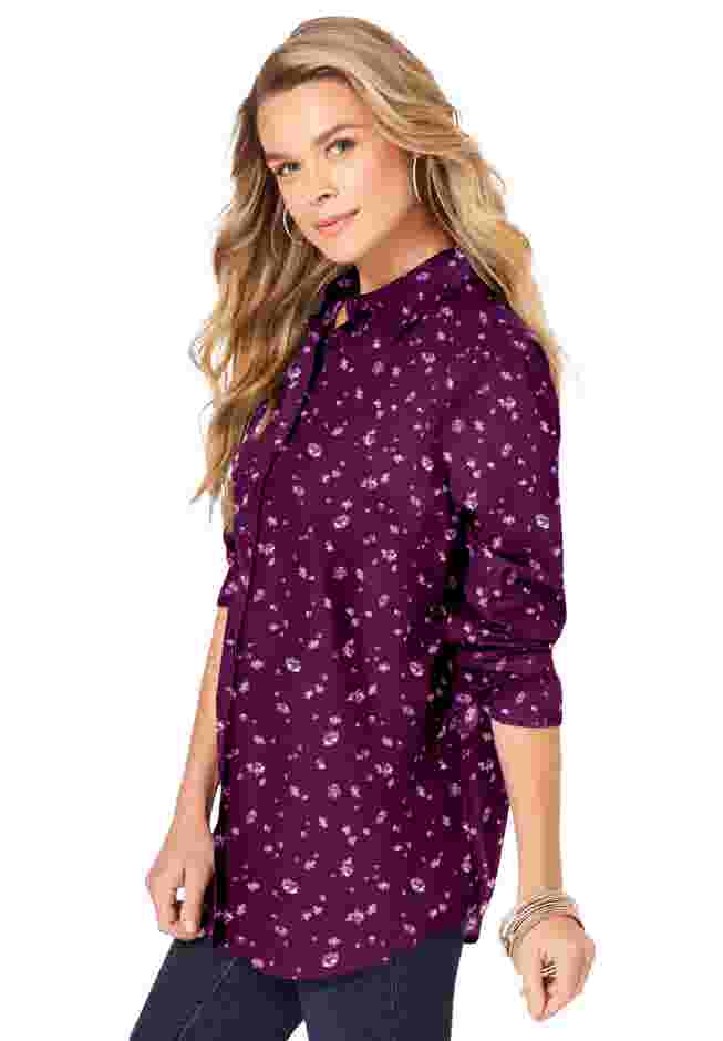 Plus Size Kate Long Sleeve Easy Cotton-Blend Button-Front Shirt image number 2