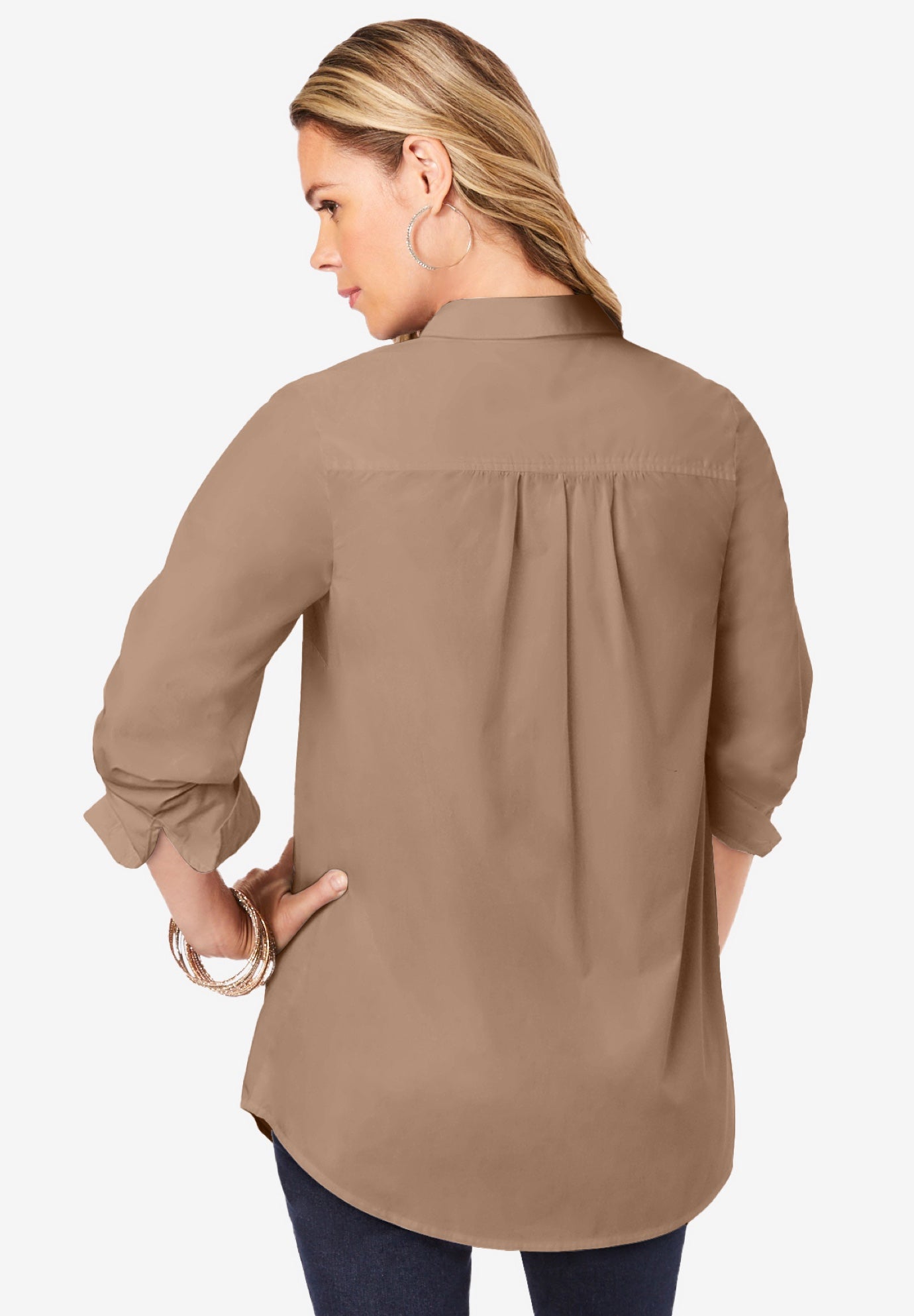 Kate Long-Sleeve Crisp Cotton-Blend Button-Front Shirt image number 2