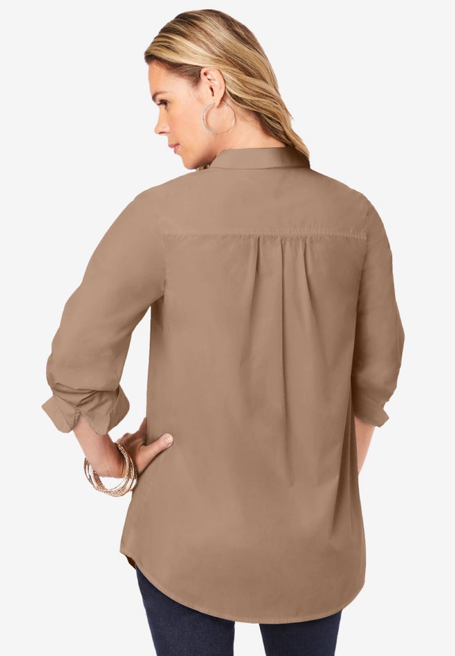 Kate Long-Sleeve Crisp Cotton-Blend Button-Front Shirt image number 2
