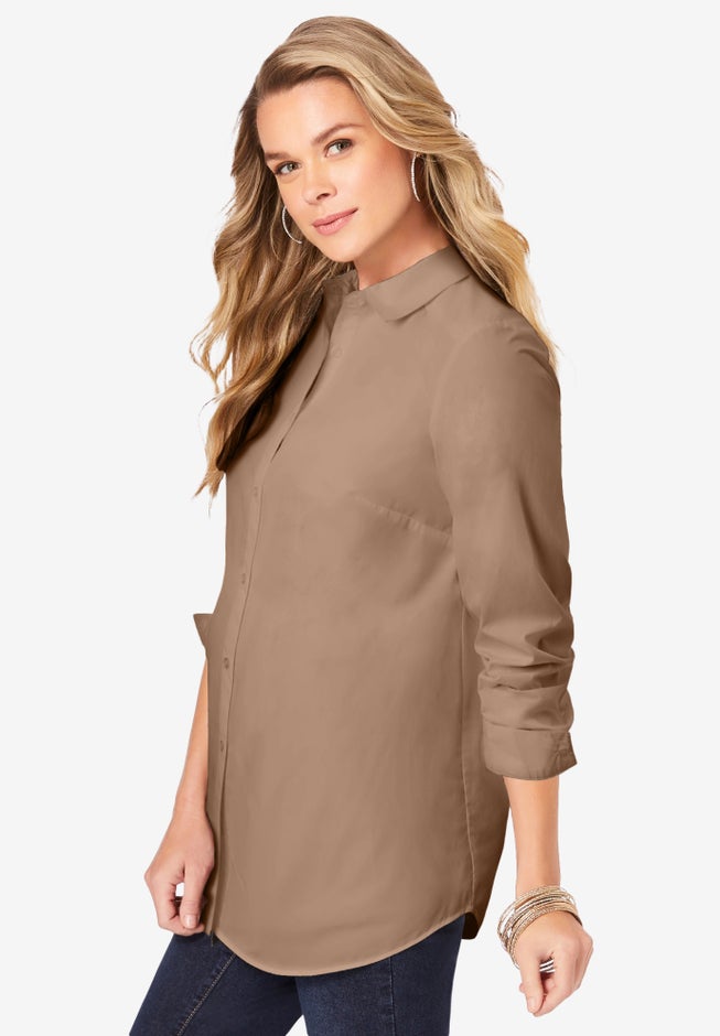 Kate Long-Sleeve Crisp Cotton-Blend Button-Front Shirt image number 3