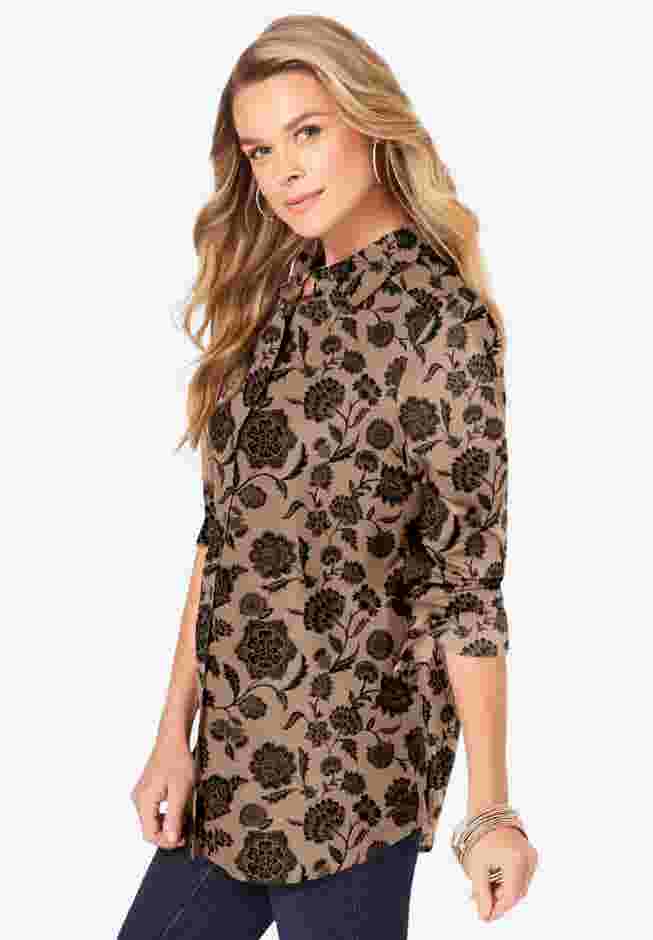 Plus Size Kate Long Sleeve Easy Cotton-Blend Button-Front Shirt image number 2