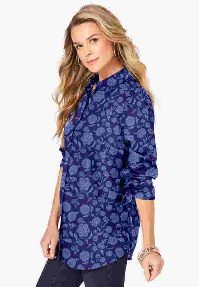 Plus Size Kate Long Sleeve Easy Cotton-Blend Button-Front Shirt image number 2