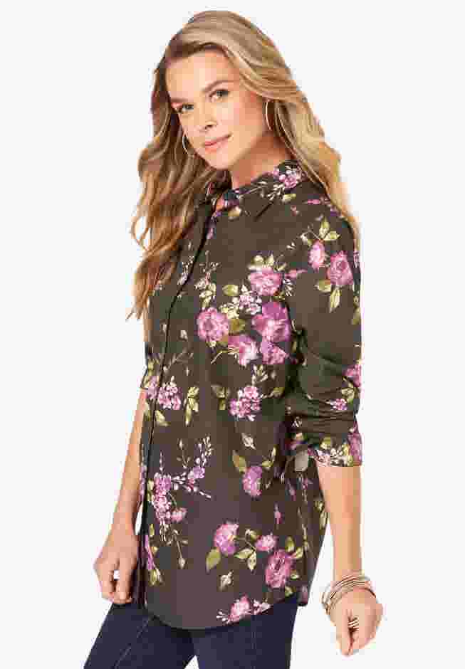 Plus Size Kate Long Sleeve Easy Cotton-Blend Button-Front Shirt image number 2