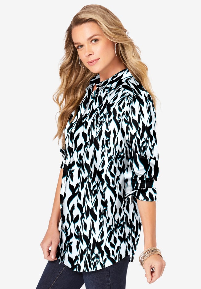 Plus Size Kate Long Sleeve Easy Cotton-Blend Button-Front Shirt image number 2