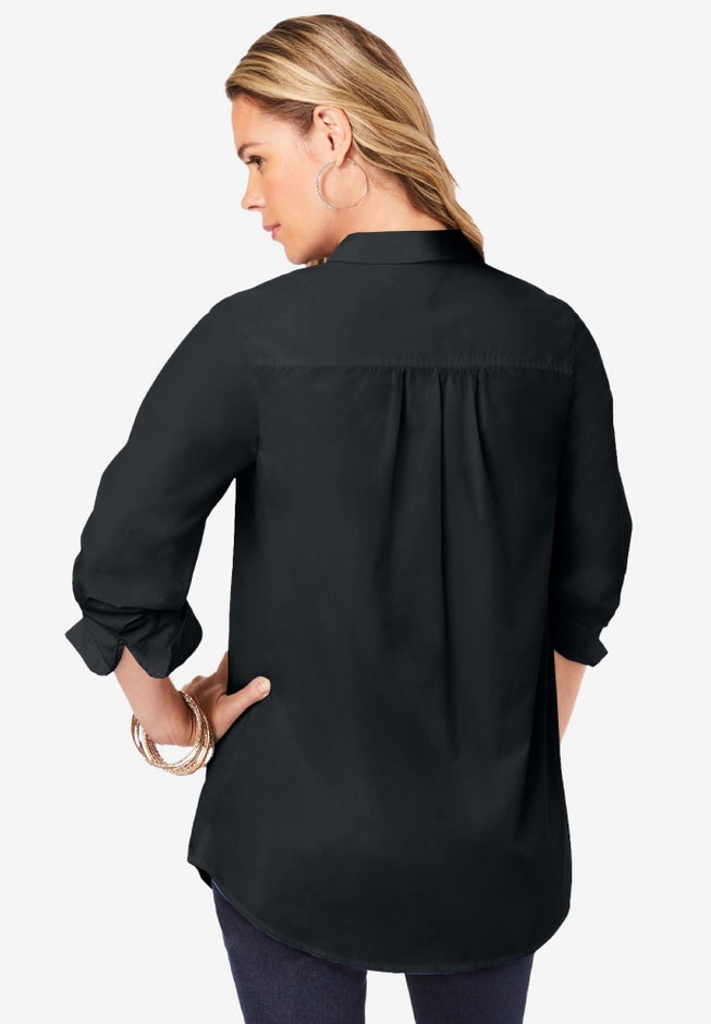 Kate Long-Sleeve Crisp Cotton-Blend Button-Front Shirt image number 1